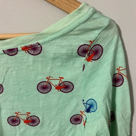 Vintage Anthropologie Postmark Mint Green Bicycle Print Banter Tee Size Medium - Picture 7 of 8